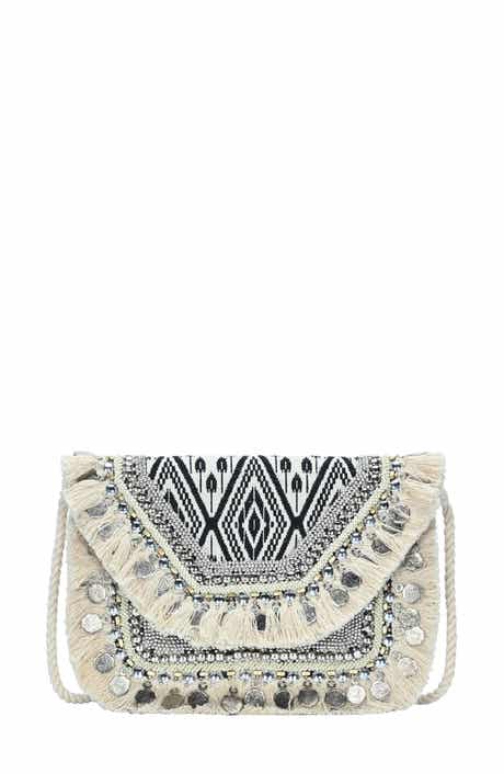 Fringe Ikat Print Canvas Clutch