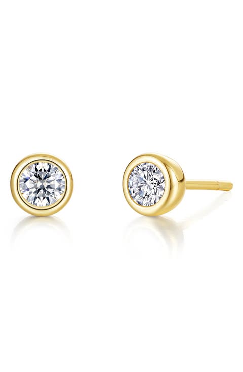 Bezel Simulated Birthstone Stud Earrings