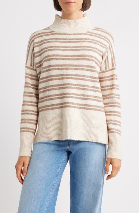 Double Stripe Mock Neck Sweater