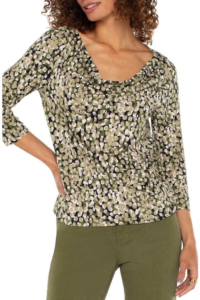 Drape Neck Jersey Top, Main, color, OLIVE CAMO DOT