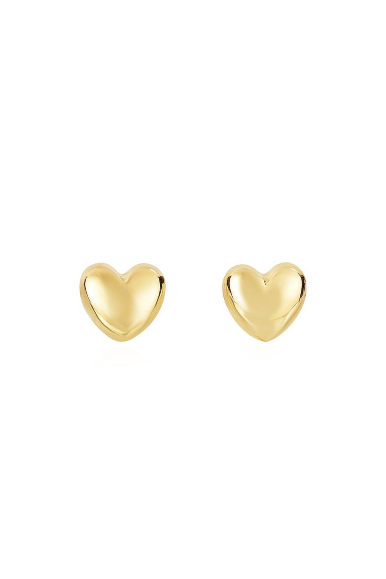 Puffy Gold Heart Stud Earrings, Main, color, Yellow Gold