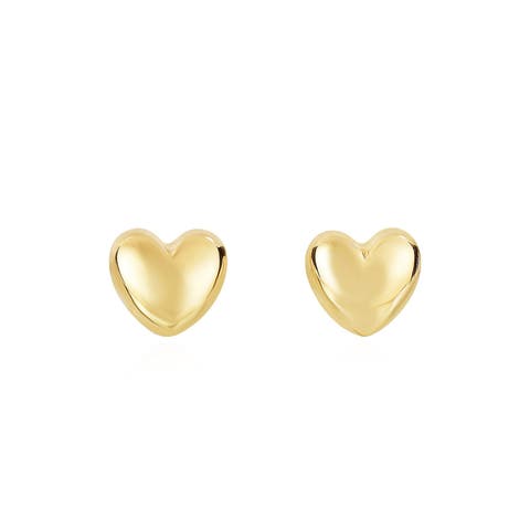 Puffy Gold Heart Stud Earrings