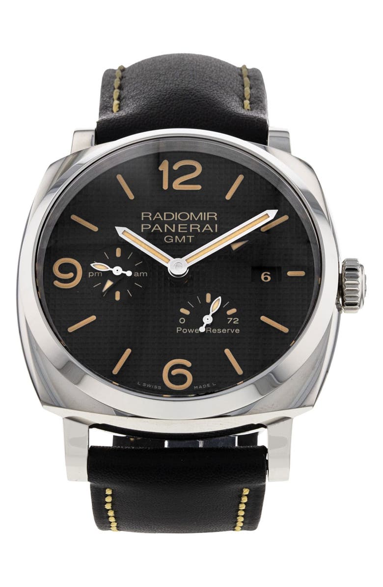Watchfinder & Co. Panerai Preowned 2020 Radiomir GMT Automatic Leather Strap Watch, 45mm, Main, color, Black