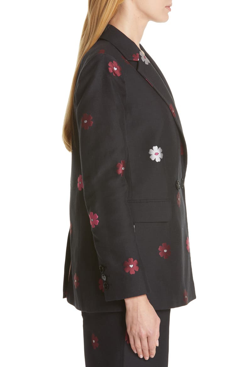 floral kiss jacquard blazer, Alternate, color, BLACK