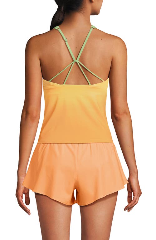 Lands' End Tugless High Neck Strappy Back Tankini Swimsuit Top In Icy Mint/orange Ombre