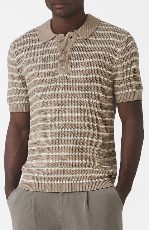Fontelina Button Placket Knit Stripe Polo