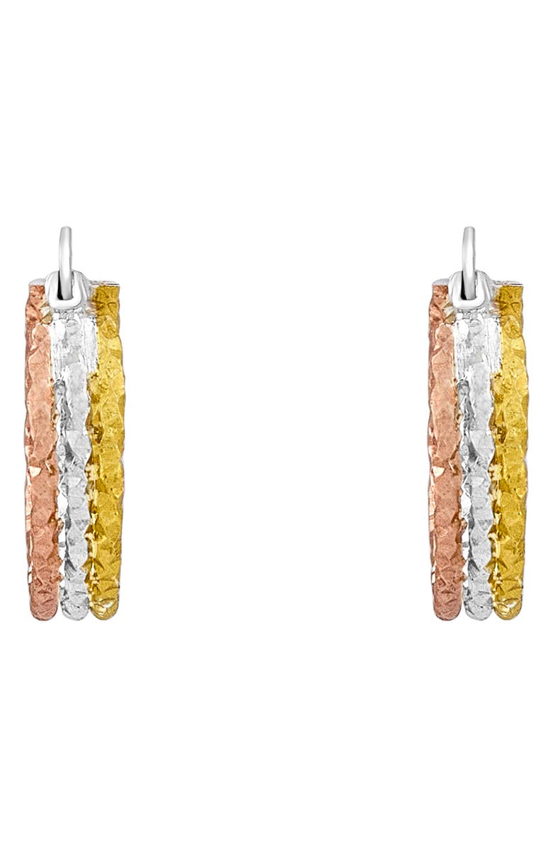 AMERICAN EXCHANGE Tri-Tone Hammered Hoop Earrings, Alternate, color, Tritone