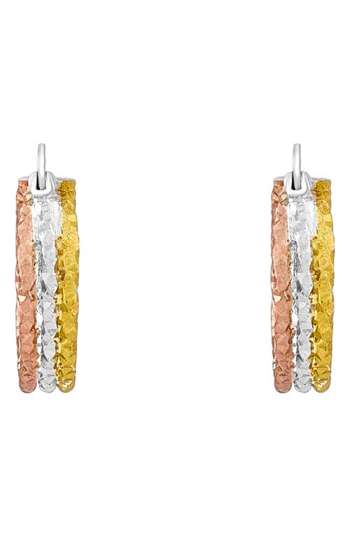 American Exchange Tri-tone Hammered Hoop Earrings In Tritone