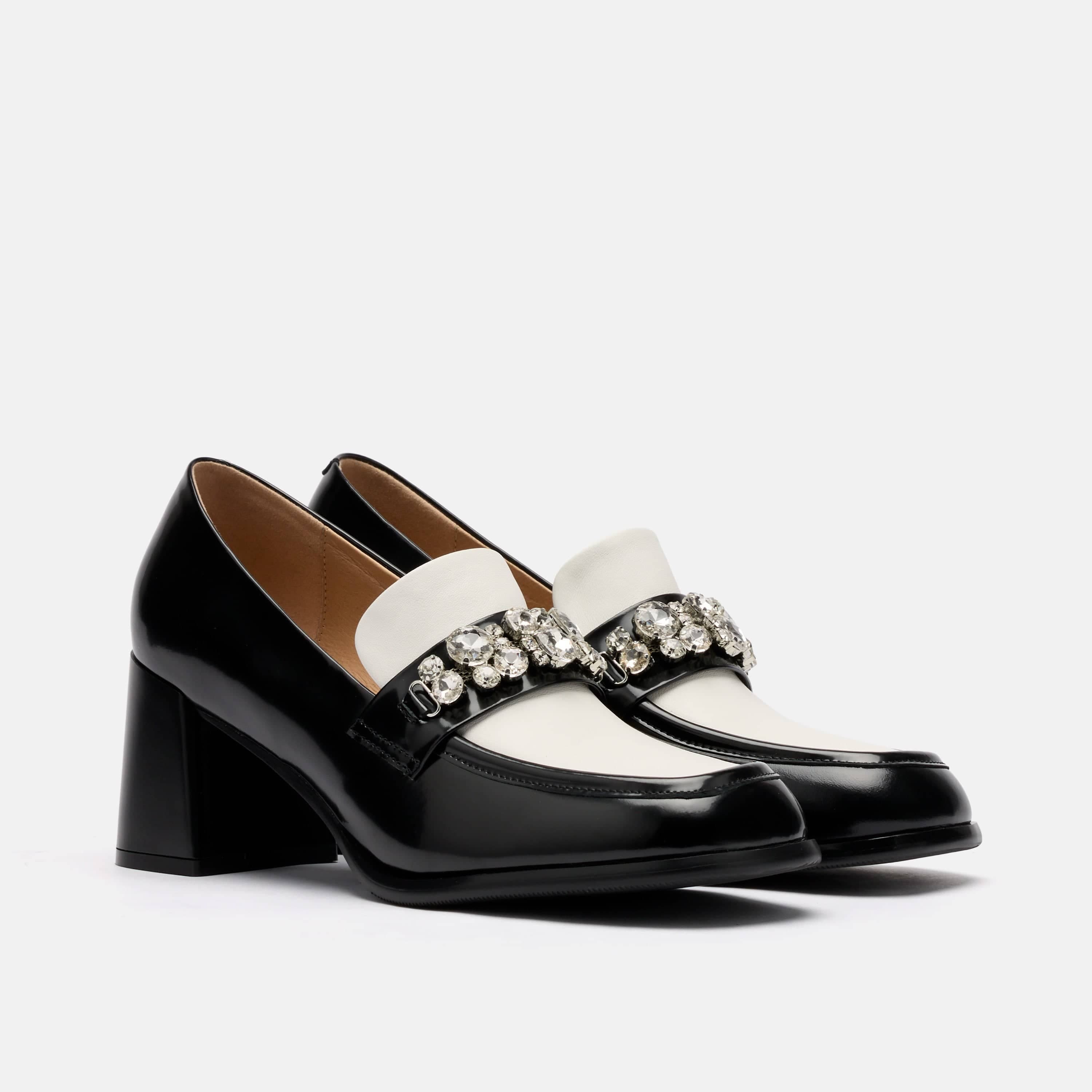 MARC NOLAN Margot Leather Penny Loafer Block Pumps, Alternate, color, Black/White