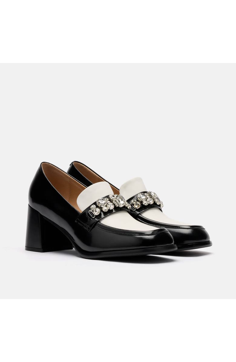 MARC NOLAN Margot Leather Penny Loafer Block Pumps, Alternate, color, Black/White