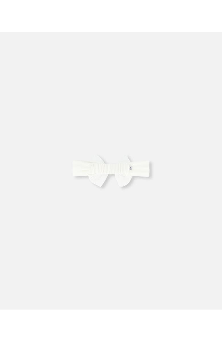 Deux par Deux Baby Girl's Headband With Glittering Tulle Bow Off White, Alternate, color,