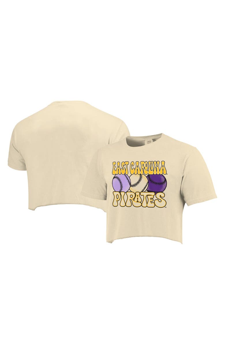 IMAGE ONE Women's Natural ECU Pirates Comfort Colors Baseball Cropped T-Shirt, Main, color, Natural