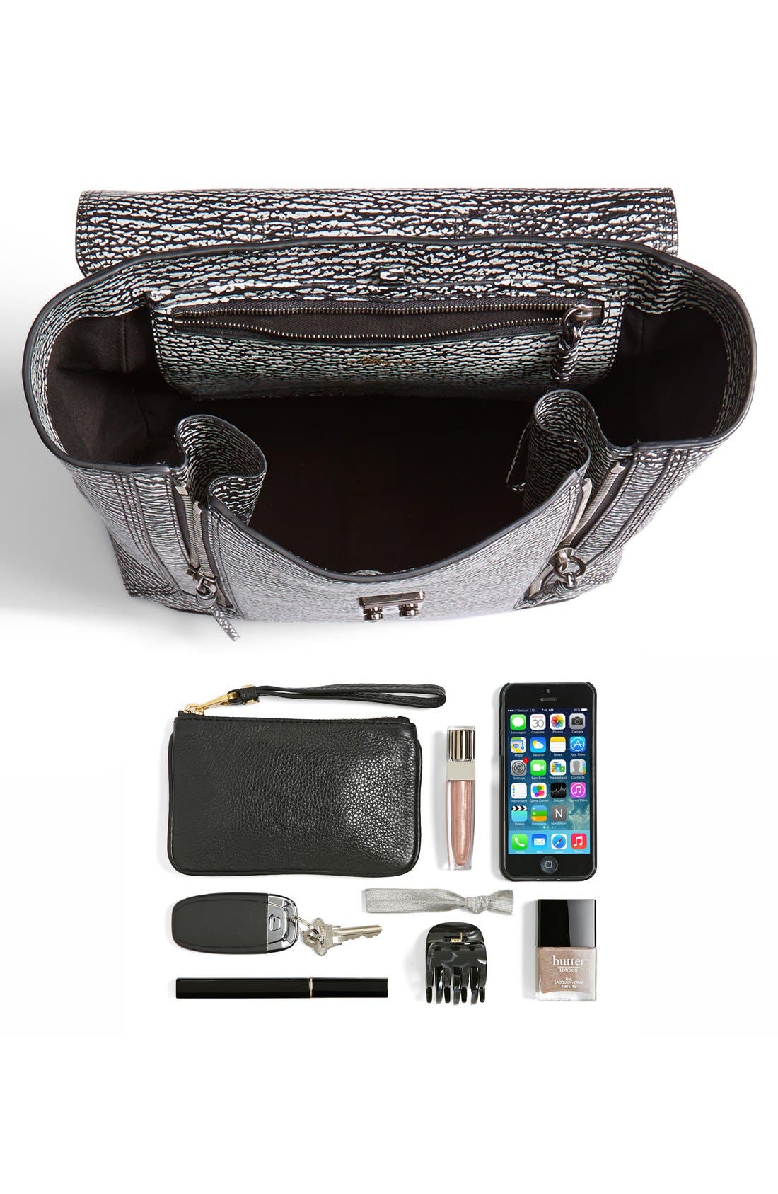 'Pashli' Shark Embossed Leather Backpack, Alternate, color, BLACK CREAM/ GUNMETAL