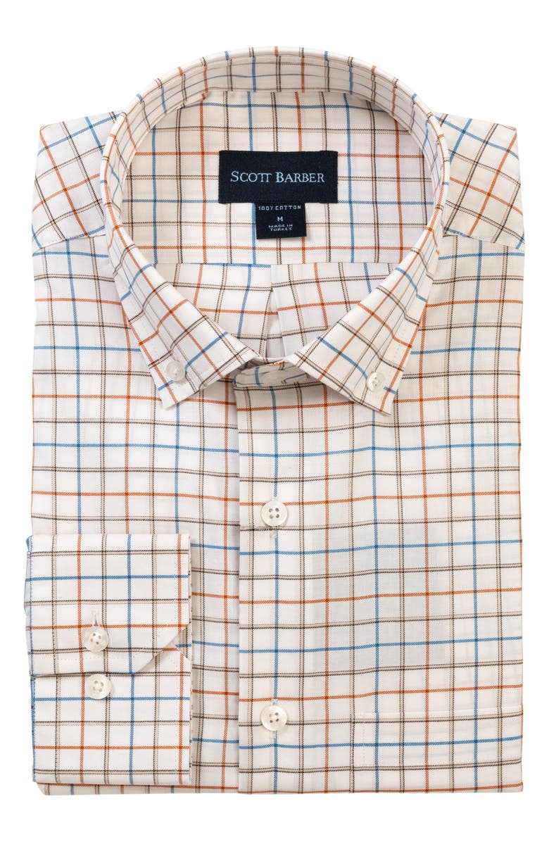 Scott Barber Windowpane Prep Cotton Twill Button-Down Shirt, Alternate, color, Auburn