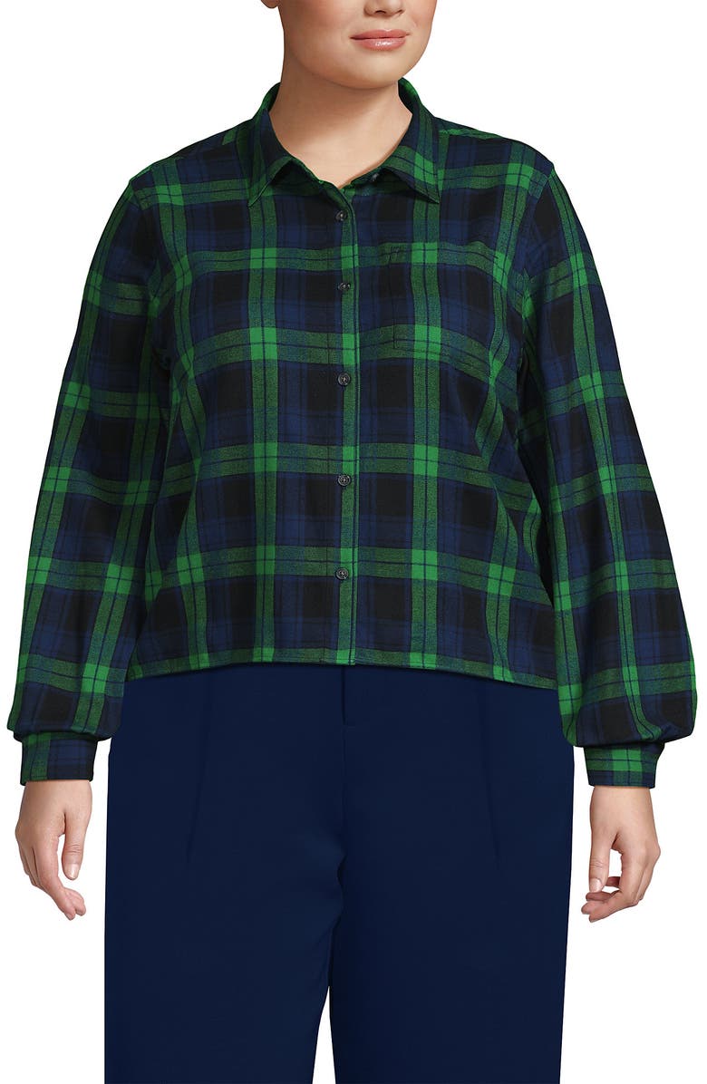 Lands' End Cropped Flannel Shirt, Main, color, 