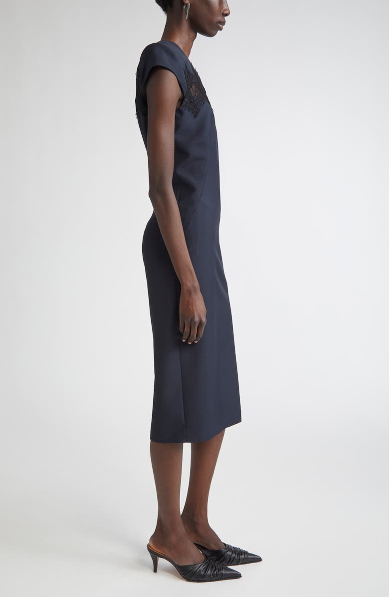 McQueen Day Lace Cutout Wool & Mohair Sheath Dress, Alternate, color, Navy