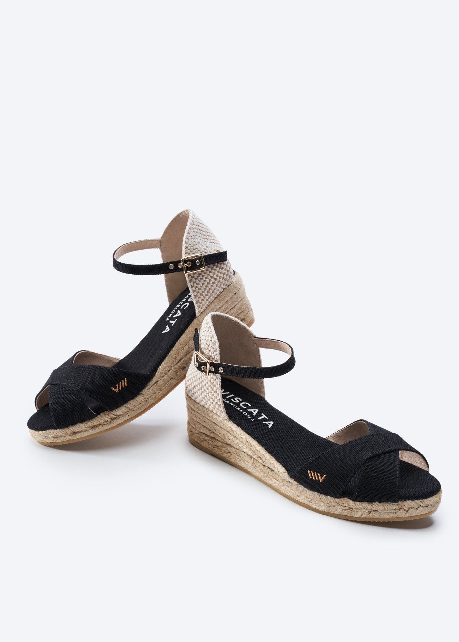 VISCATA Salina Canvas Espadrille Sandal Wedges, Alternate, color, Black