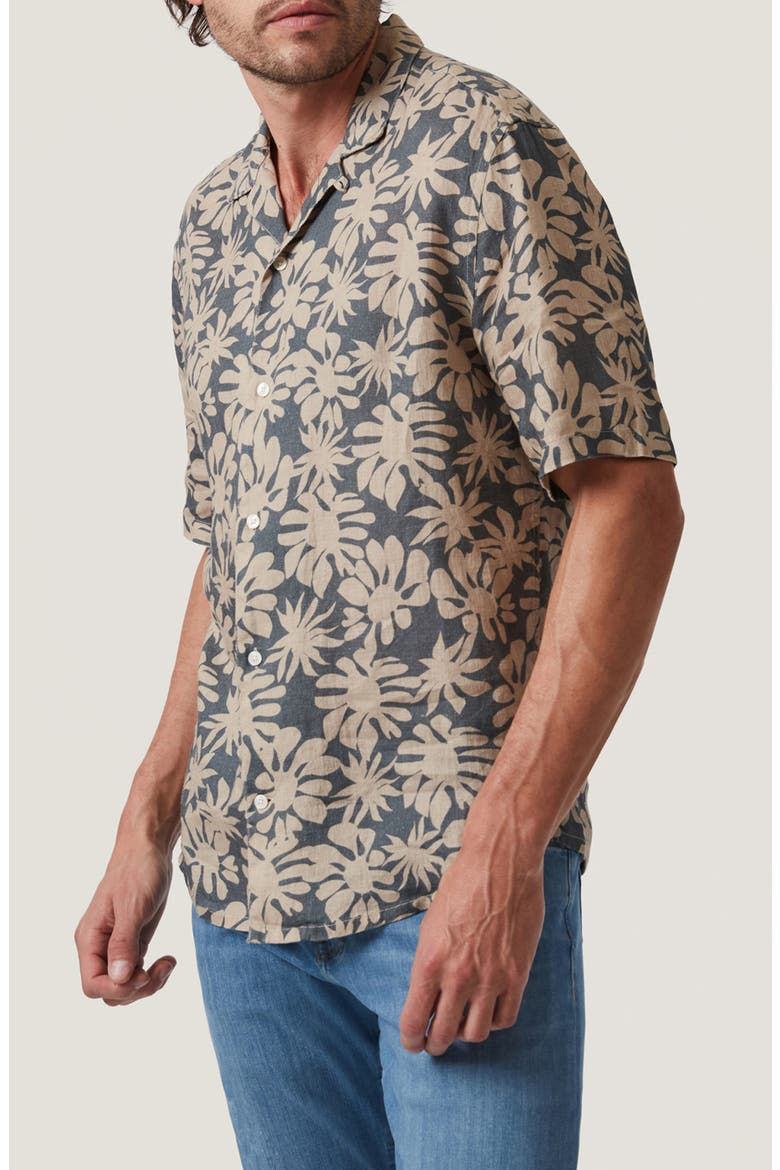Bloom Print Short Sleeve Linen Button-Up Shirt, Alternate, color, TWINE