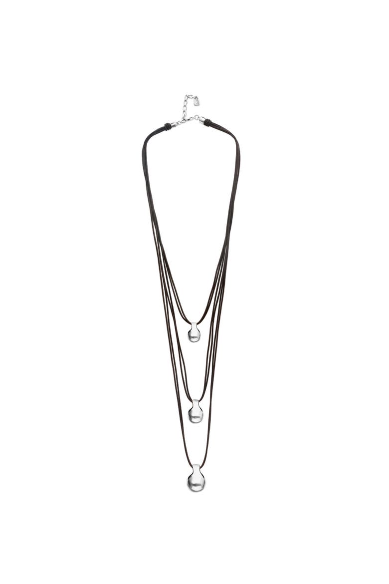 Triple Leather Necklace with Three Sterling Silver-Plated Dials, Main, color, Silver