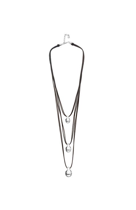 Triple leather necklace with three sterling silver-plated dials