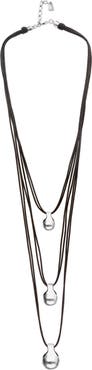 UNODE50 Triple Leather Necklace with Three Sterling Silver-plated Dials