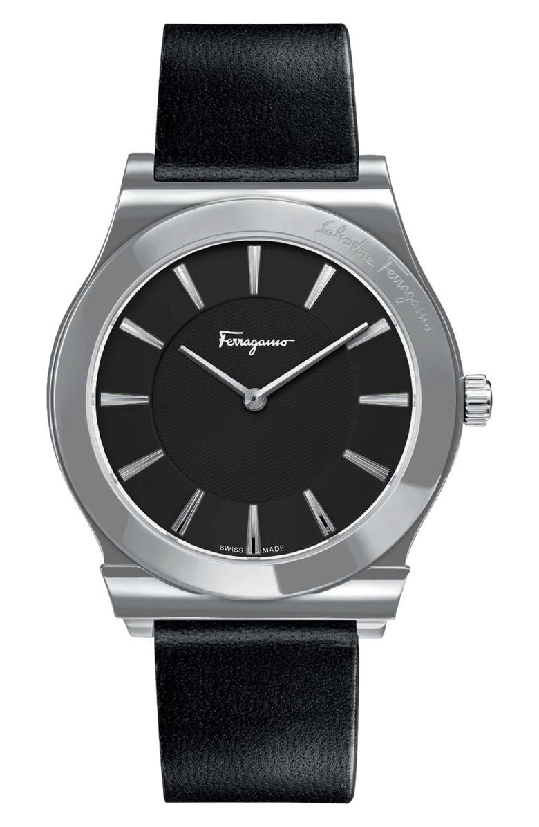 FERRAGAMO 1898 Slim Leather Strap Watch, 41mm, Main, color, 