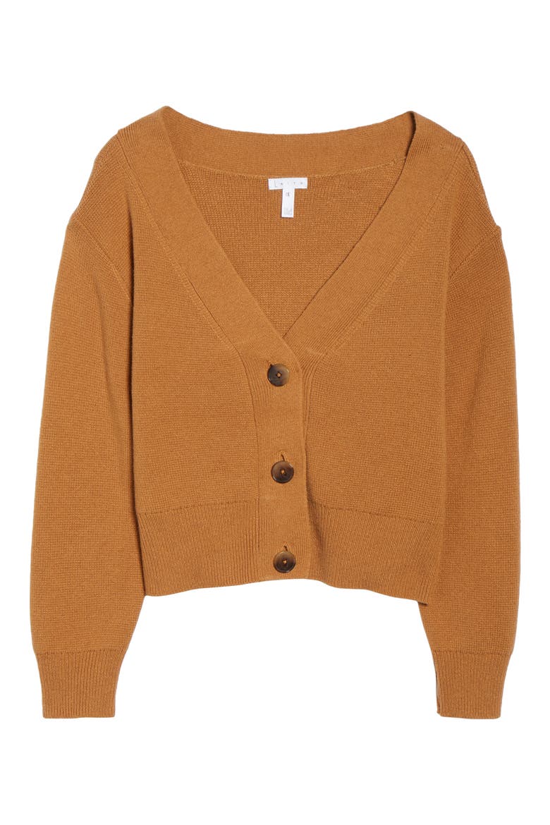 Portrait Neck Cardigan, Alternate, color, TAN DALE