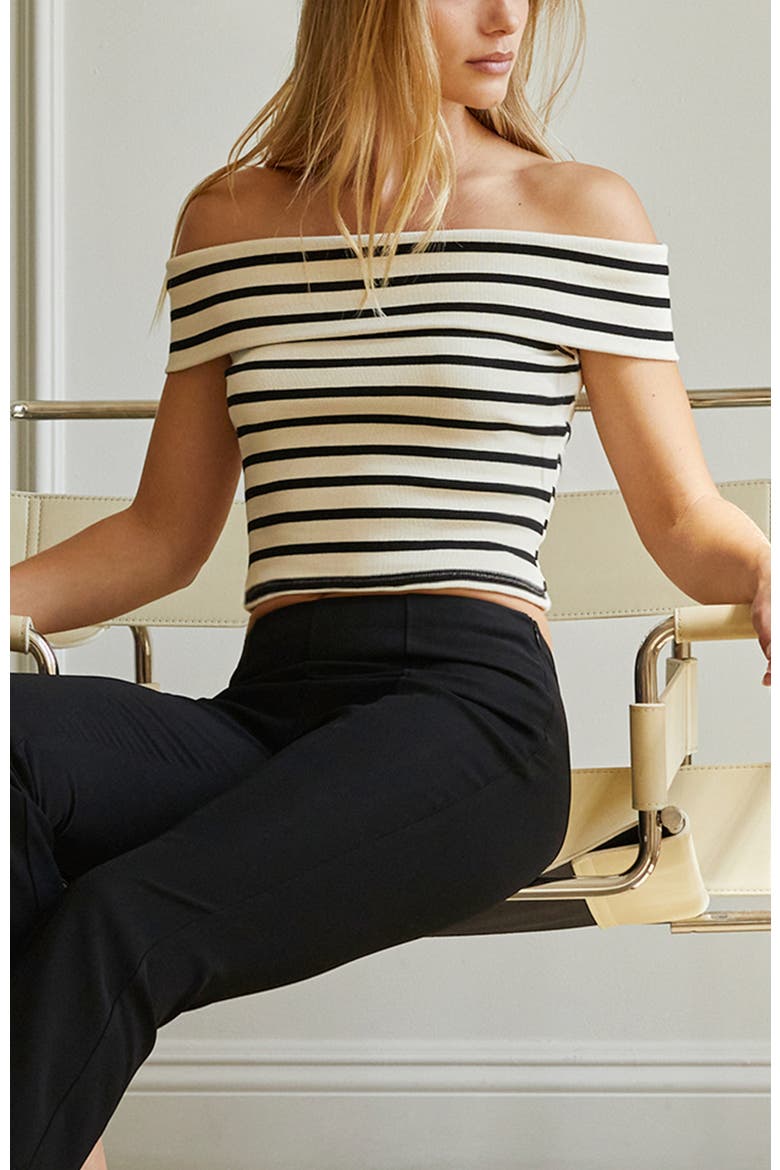 Stripe Off Shoulder Knit Top, Alternate, color, Cream/Black