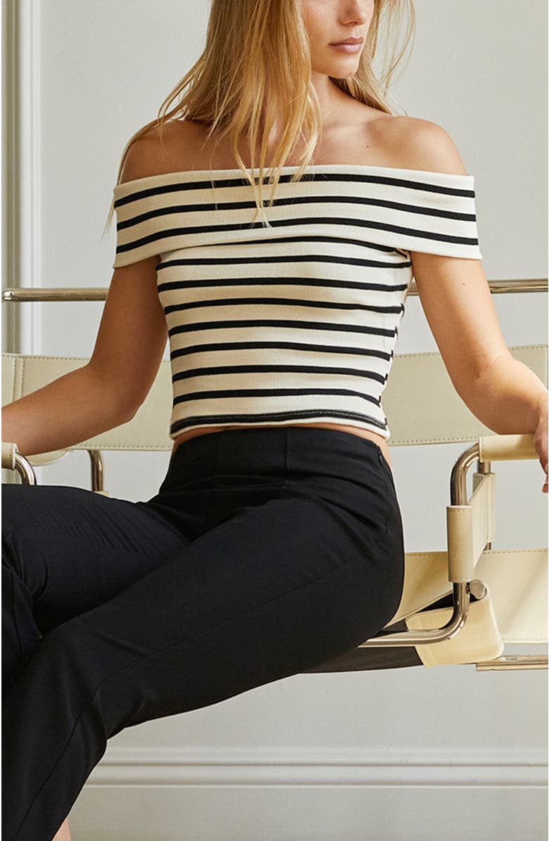 CRESCENT Stripe Off Shoulder Knit Top, Alternate, color, Cream/Black