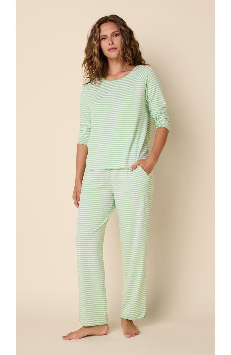 The Cat's Pajamas Pima Knit Simple Set Stripes Dots, Alternate, color, Pistachio