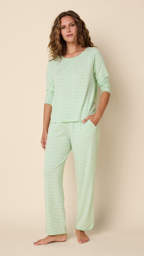The Cat's Pajamas Pima Knit Simple Set Stripes Dots In Green