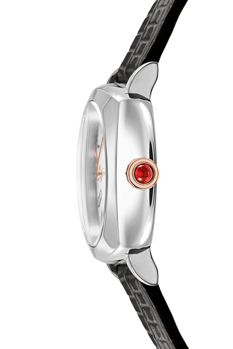 Soft Square Leather Strap Watch, 23mm, Alternate, color, STAINLESS STEEL