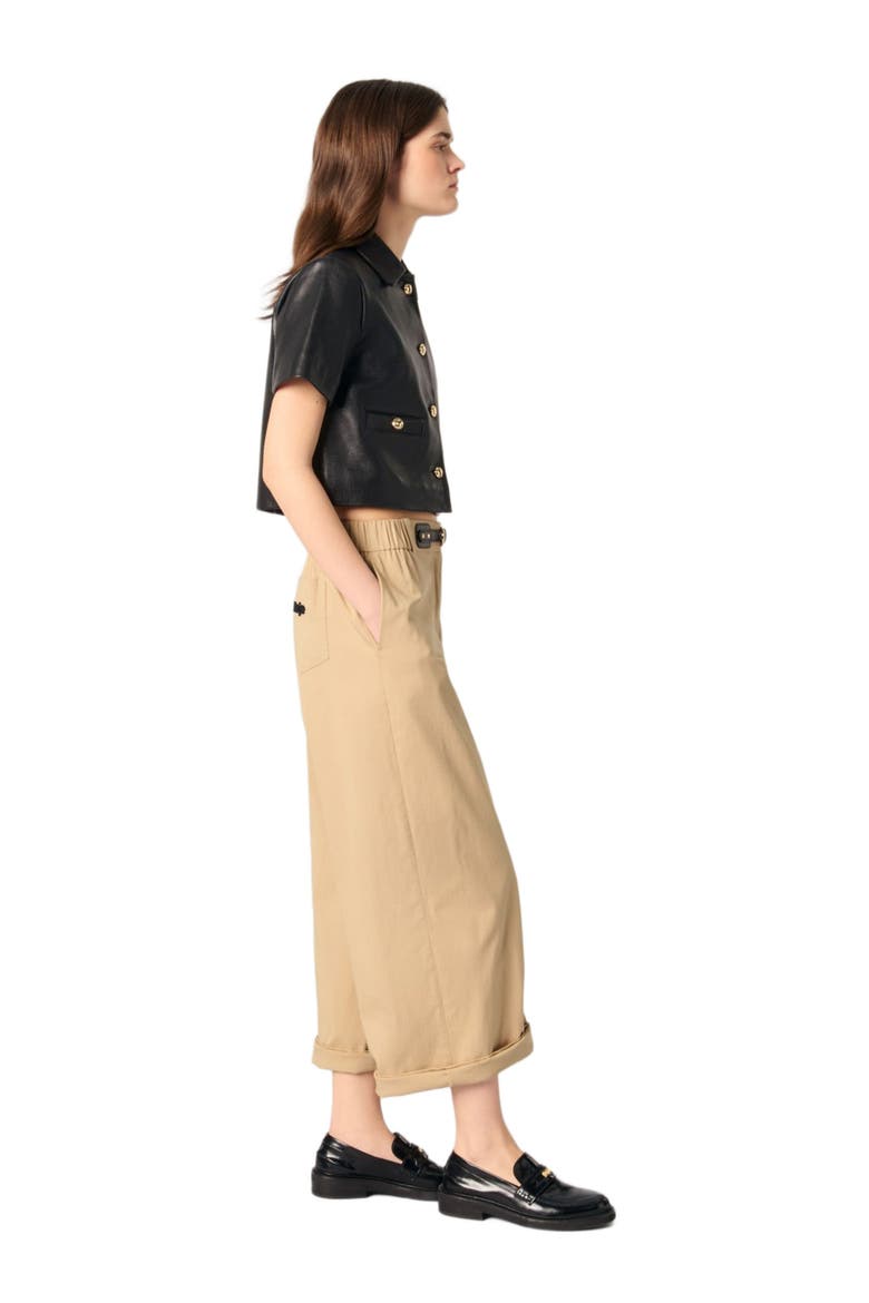 Wide-leg cotton pants, Alternate, color, Beige light