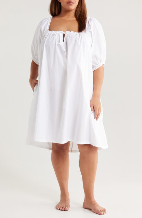 Tie Front Cotton Nightgown (Plus)