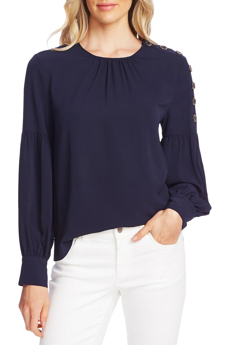 Vince Camuto Button Shoulder Bubble Sleeve Top, Main, color,