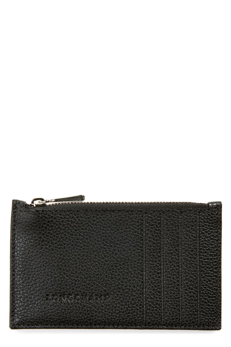 Le Foulonné Leather Card Case, Main, color, BLACK/ NICKEL