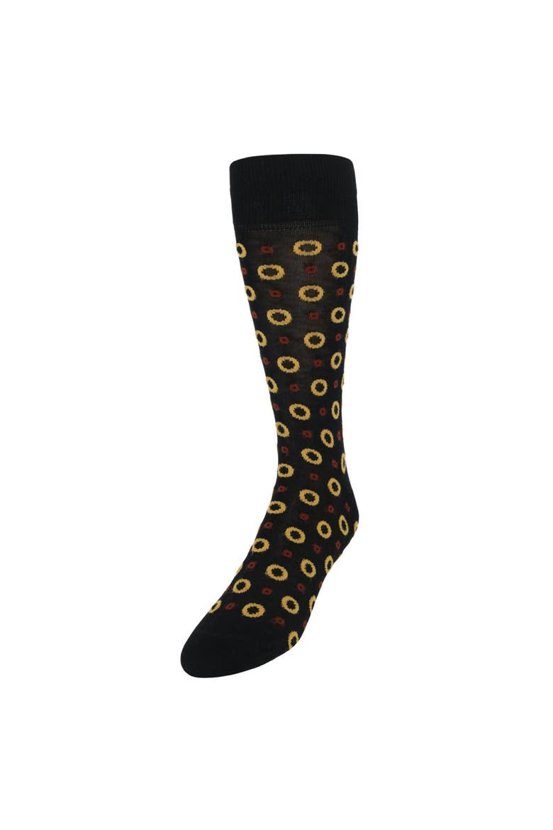 Redondo Circular Patterned Mid-Calf Mercerized Cotton Socks, Main, color, Black