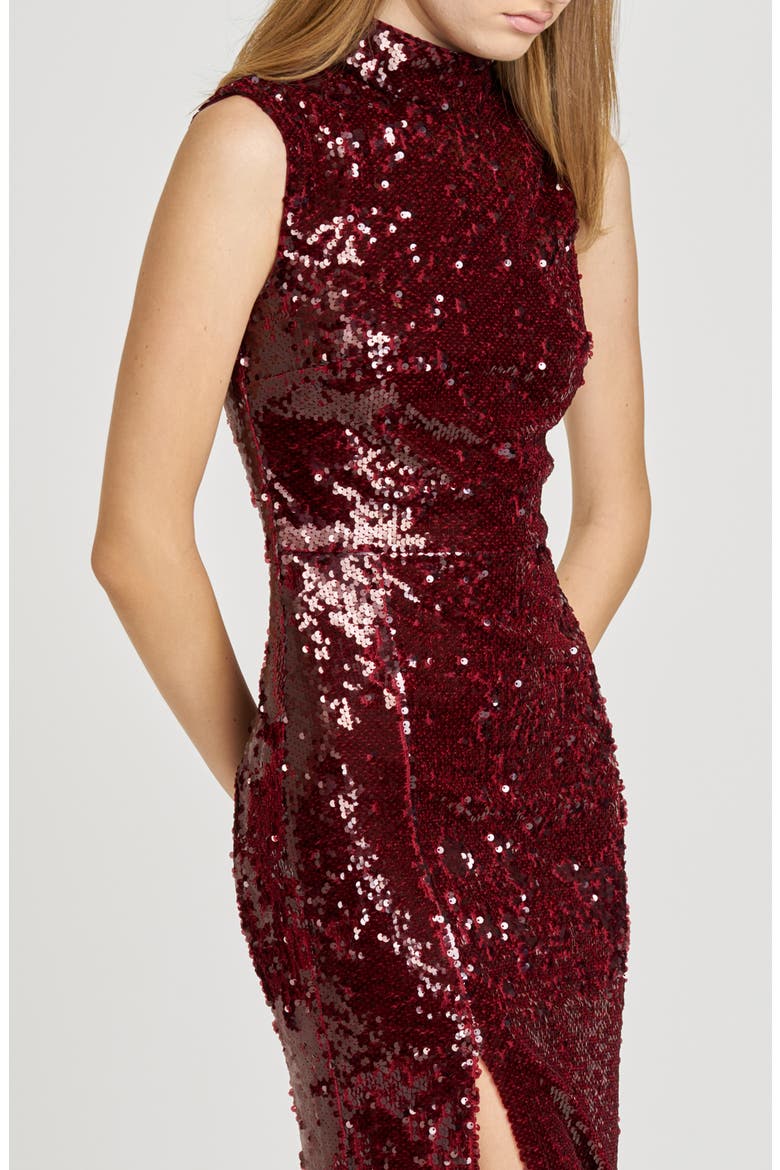 Ivy Sequin Mock Neck Sleeveless Sheath Cocktail Dress, Alternate, color, BURGUNDY