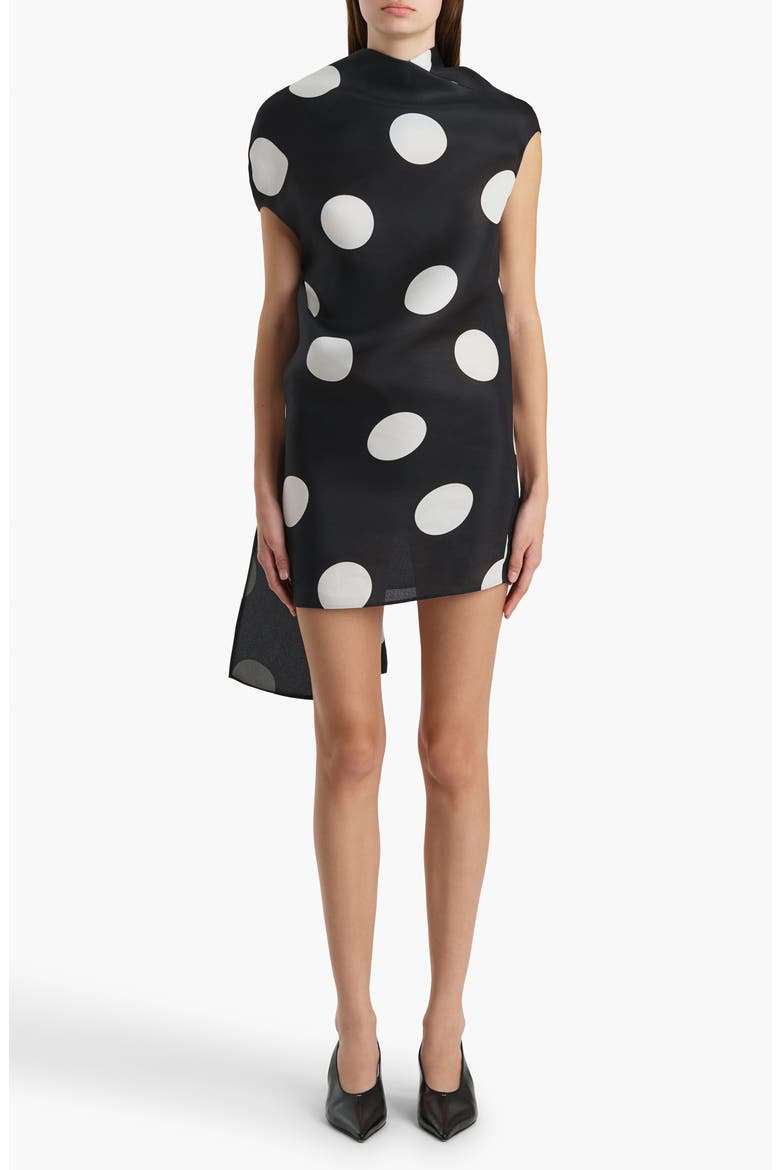 Tatia Polka Dot Bias Cut Silk Gazar Minidress, Main, color, LARGE DOT BLACK