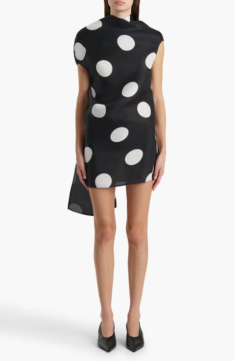 Tatia Polka Dot Bias Cut Silk Gazar Minidress