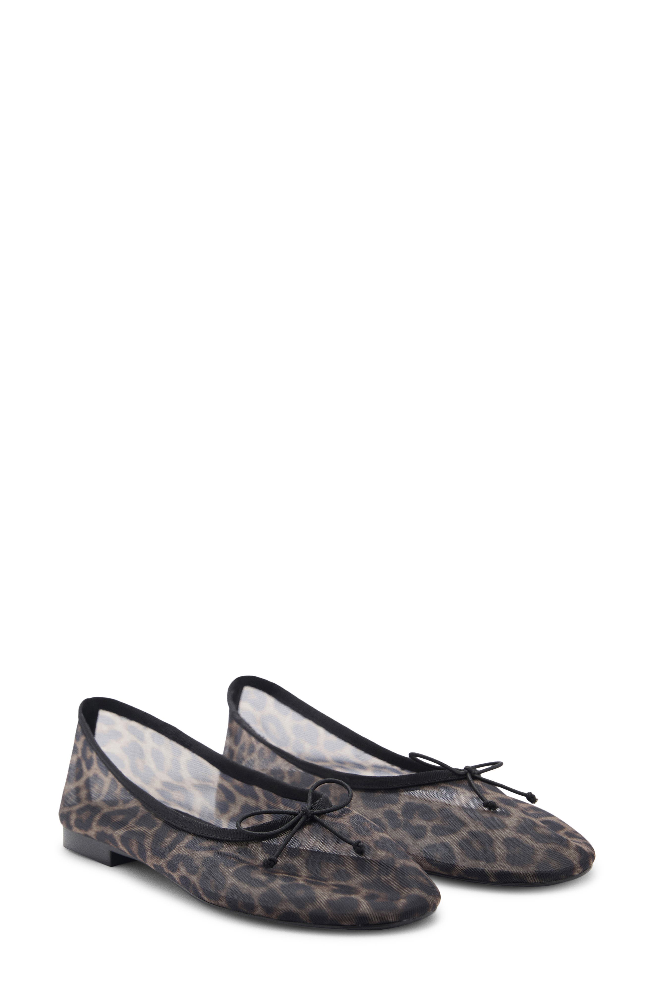 MANGO Animal Print Mesh Ballerina Flat, Main, color, 