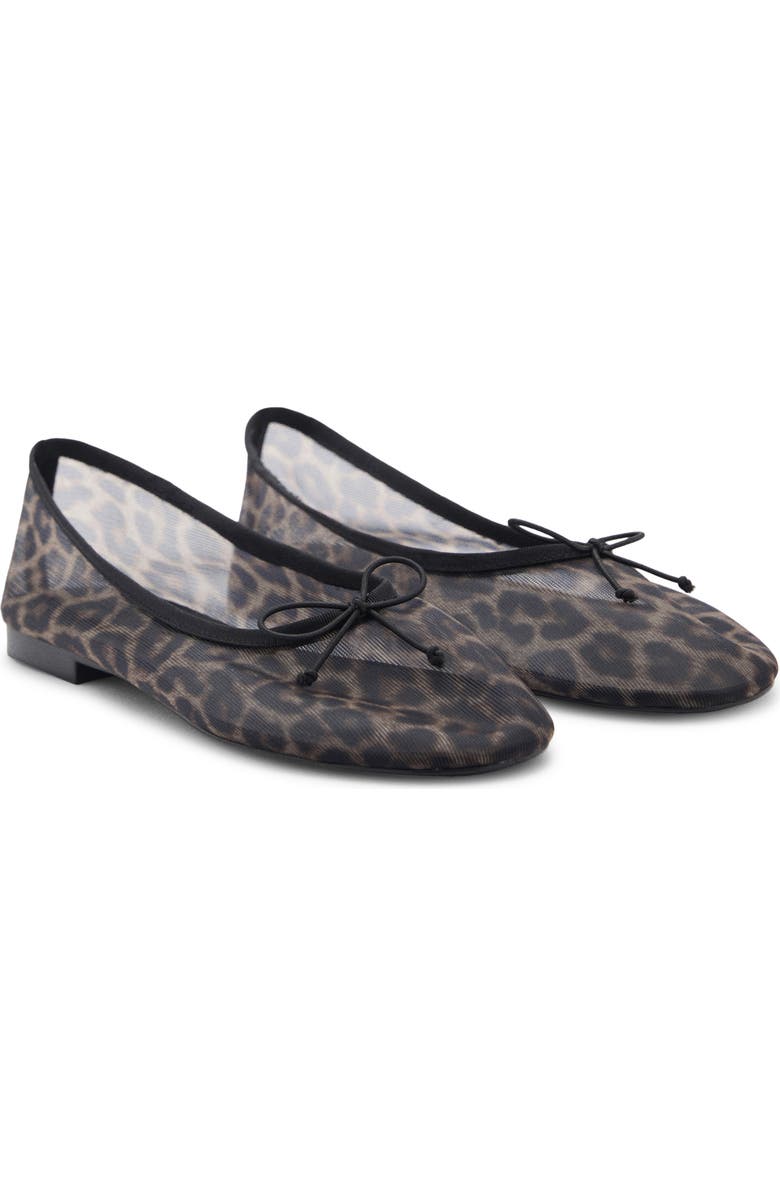 MANGO Animal Print Mesh Ballerina Flat, Main, color,