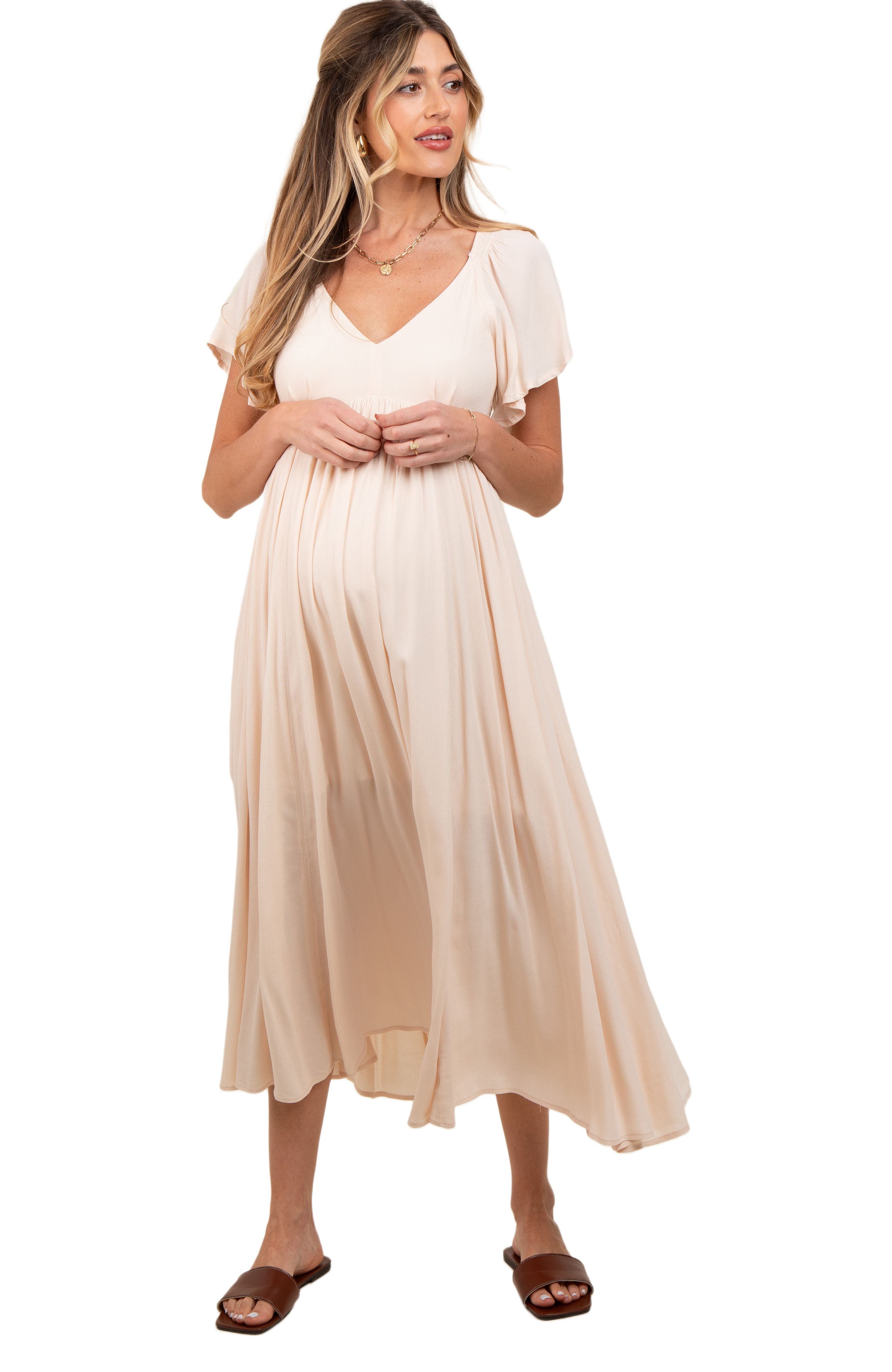 V-Neck Flutter Short Sleeve Midi Dress - image 2