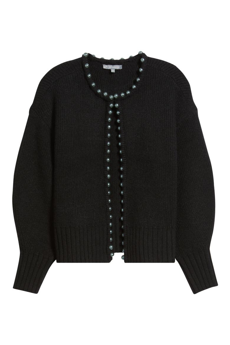 Faux Pearl Trim Cardigan, Alternate, color, BLACK