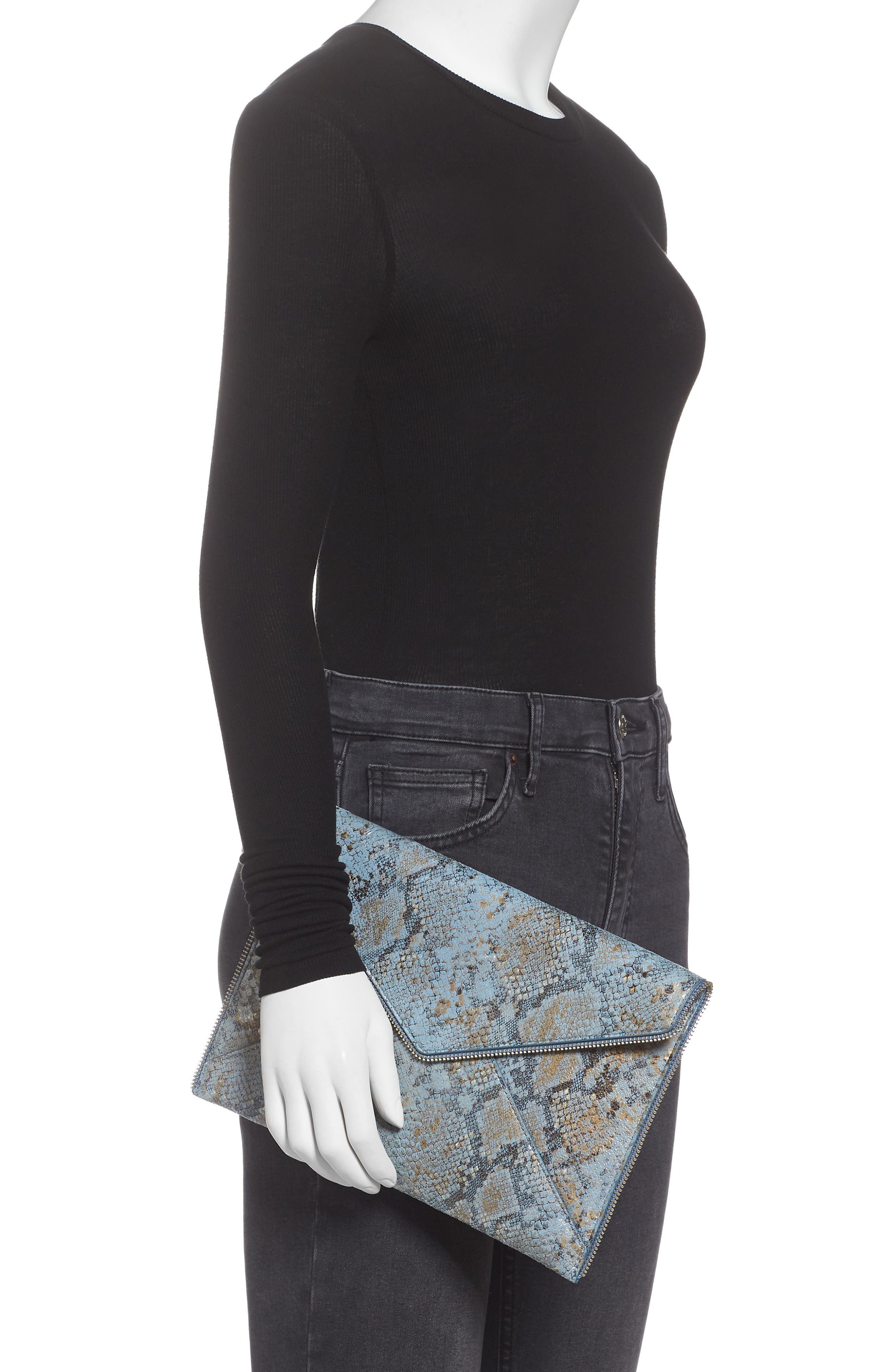 Rebecca Minkoff Leo Snake Embossed Leather Envelope Clutch, Alternate, color, 