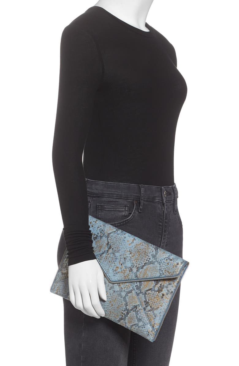 Rebecca Minkoff Leo Snake Embossed Leather Envelope Clutch, Alternate, color,