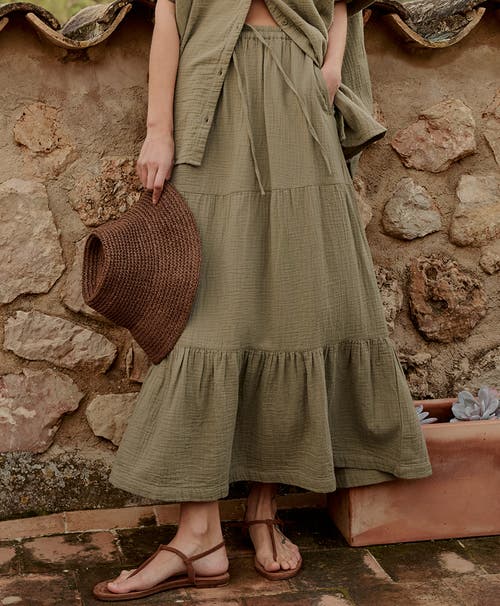 Pact Organic Cotton Coastal Double Gauze Tiered Maxi Skirt