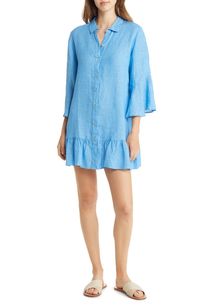 Linley Linen Cover-Up Dress, Main, color, BECKON BLU