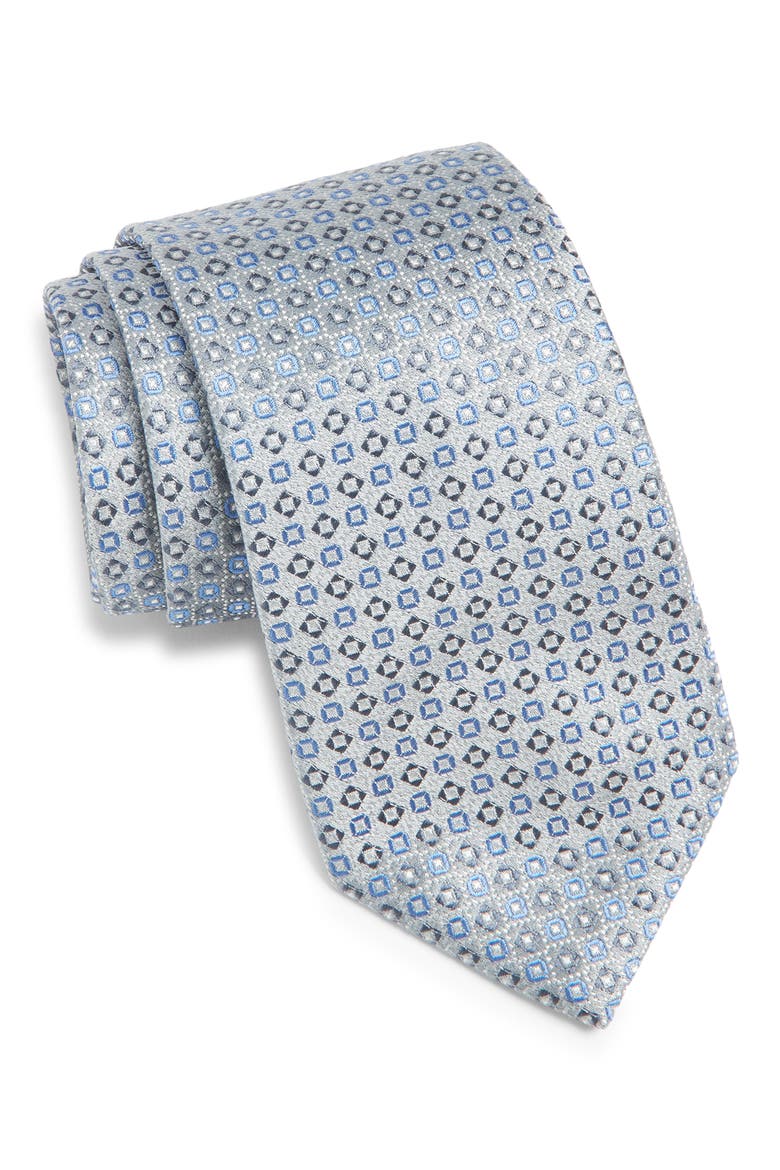 Micro Medallion Silk Tie, Main, color, GREY