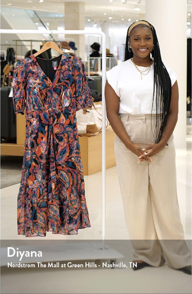 Metallic Floral Chiffon Midi Dress, sales video thumbnail